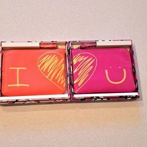 Vera Bradley I Love U Pouch Set of 2 NIB Coral & Violet Zipper Top Faux Leather